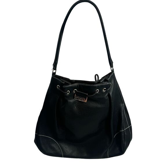 Lamberston Truex black leather drawstring shoulder bag - Picture 2 of 11